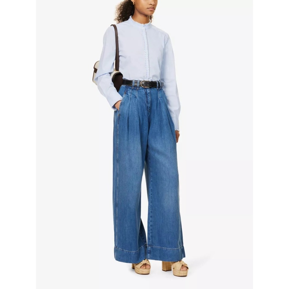 ME+EM Wide Leg Pleated Denim Jeans Size 24 Blue Cinch Back Slouchy Trouser Pant